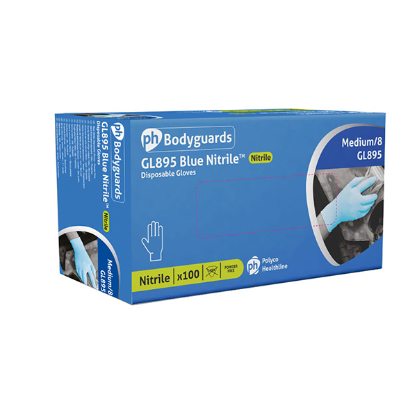 Bodyguard Medium - Blue Nitrile powder free glove box of 100